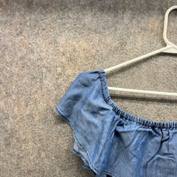 Tommy Bahama Dress Women Small Blue Chambray Tencel Ruffle Off Shoulder Casual - Picture 6 of 12